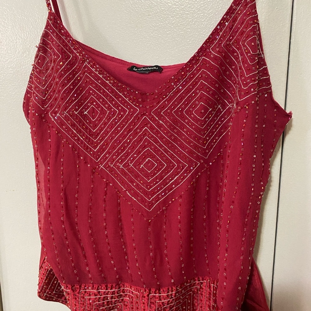100% Silk Le Chateau Beaded Camisole Tie Side Tank Top